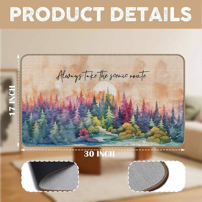GTYNU Camping Adventure Nature Mountain Door Mat 17 x 30,Always Take The Scenic Route Watercolor Forest Decor for Indoor Outside Entrance,Gifts for Camping Camper Lover,Camper RV Rugs for Inside - Image 3